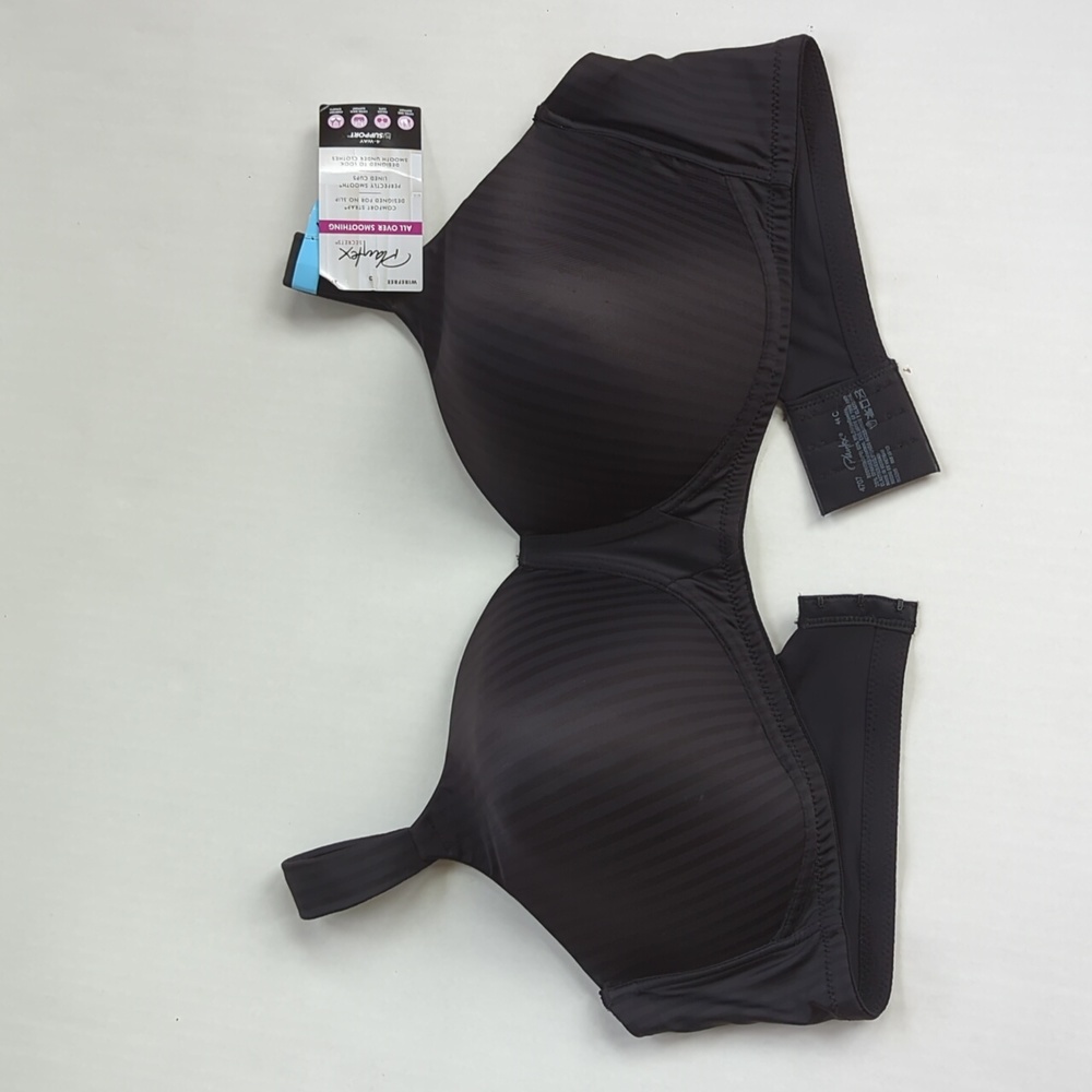 NWT Playtex Striped All Over Smoothing Wirefree Bra 44C Black
